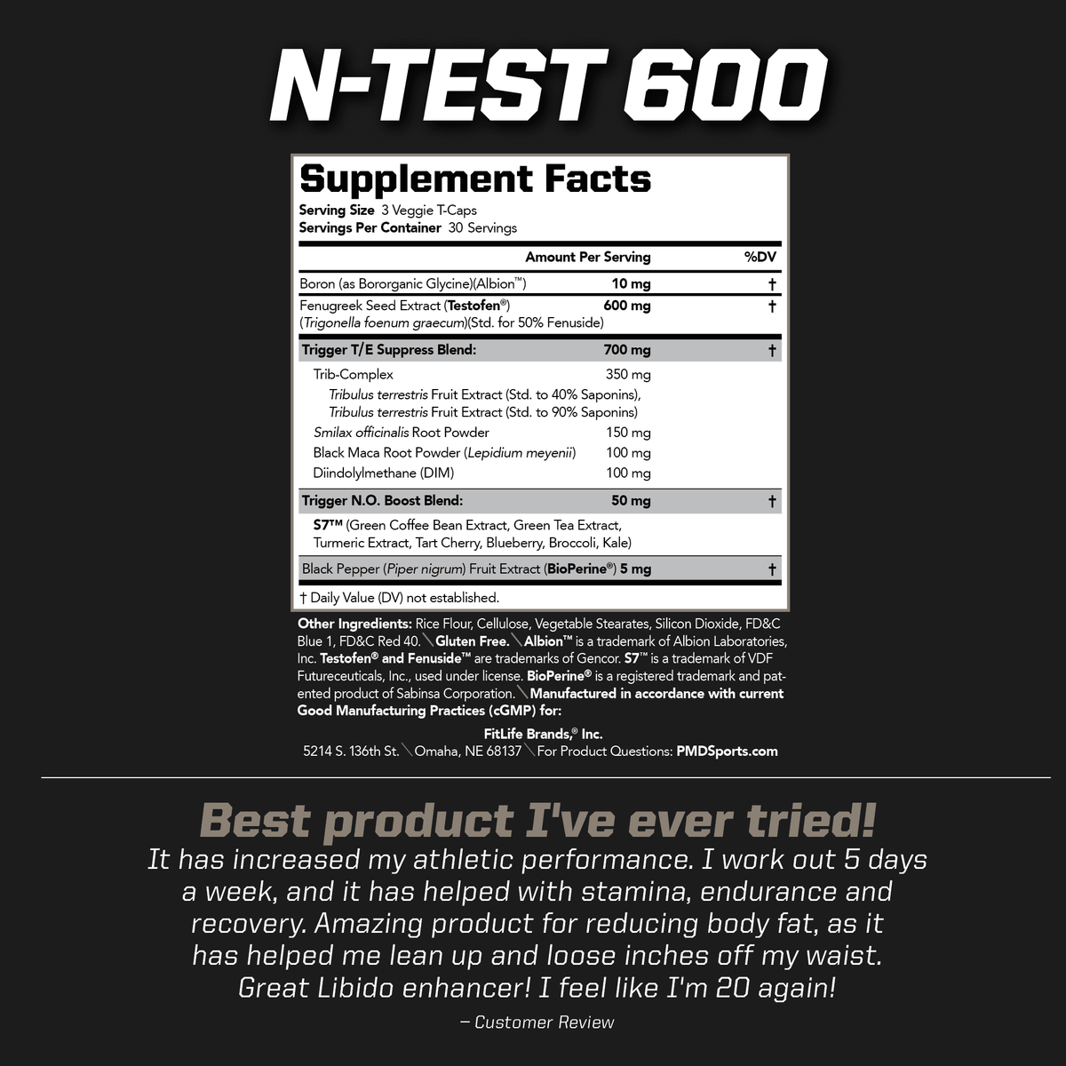 Sports -Test 600 Advanced Testosterone Booster for Men - Strong and Powerful With Testofen - Training And Bodybuilding - Lean Muscle Growth And Strength Gains - Test Boost (90 Veggie-Caps))