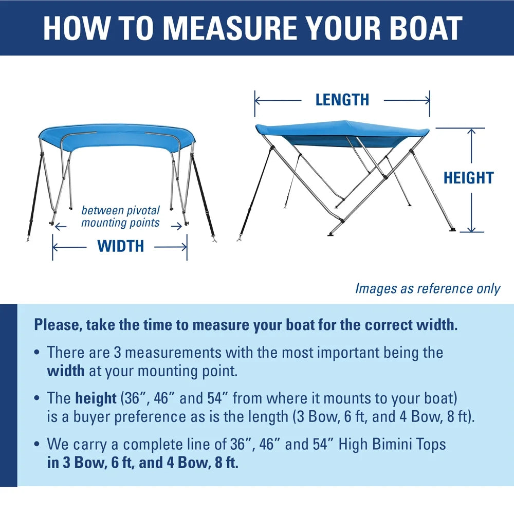 New Pontoon Bimini Top Boat Cover 4 Bow 54"  67" - 72"  8 ft Long Navy Blue