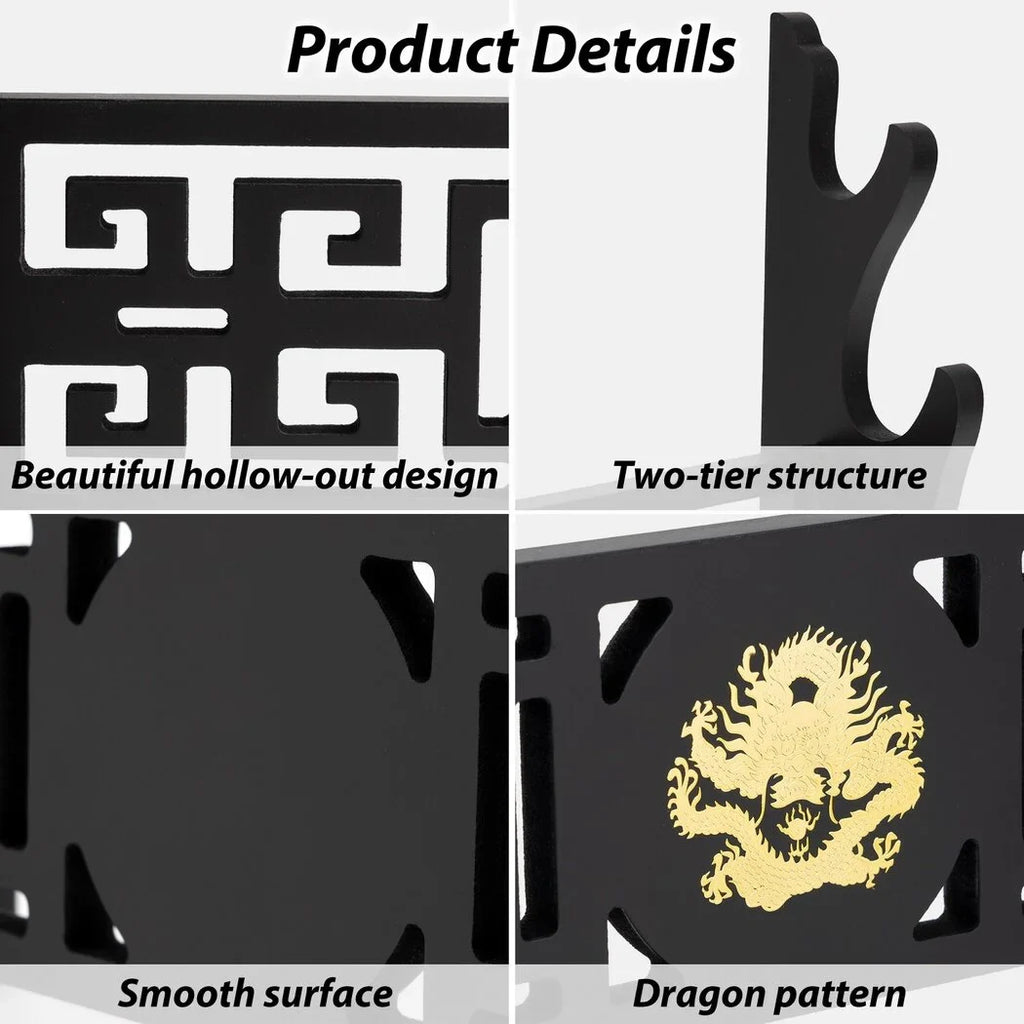 Sword Blade Stand, 2-Tier Katana Holder, Samurai Cosplay Long Blade Stand Organizer, Hollow Out Dragon Pattern Design, Portable Sword Rack Shelf