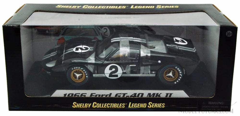 1966 Ford -40   #2, Black w/ Silver Stripes - Shelby   - 1/18 Scale Diecast Model Toy Car