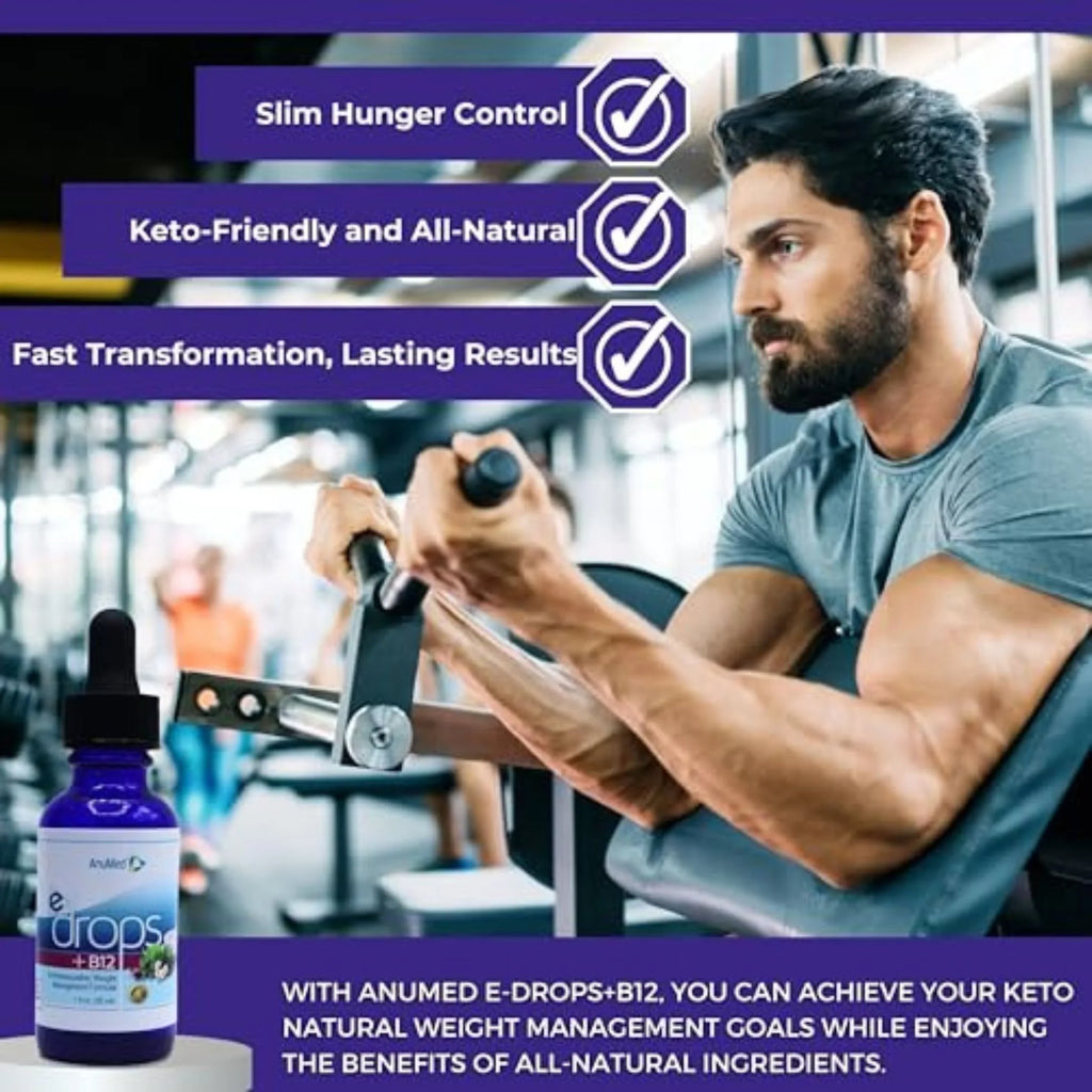 Anumed e-Drops+ - Metabolism, Control Hunger, Fast Transformation Healthy Weight Management - Natural Vegan, Keto Friendly for Women & Men 1oz w/Bonus Worldwidenutrition Multi-Purpose Key Chain