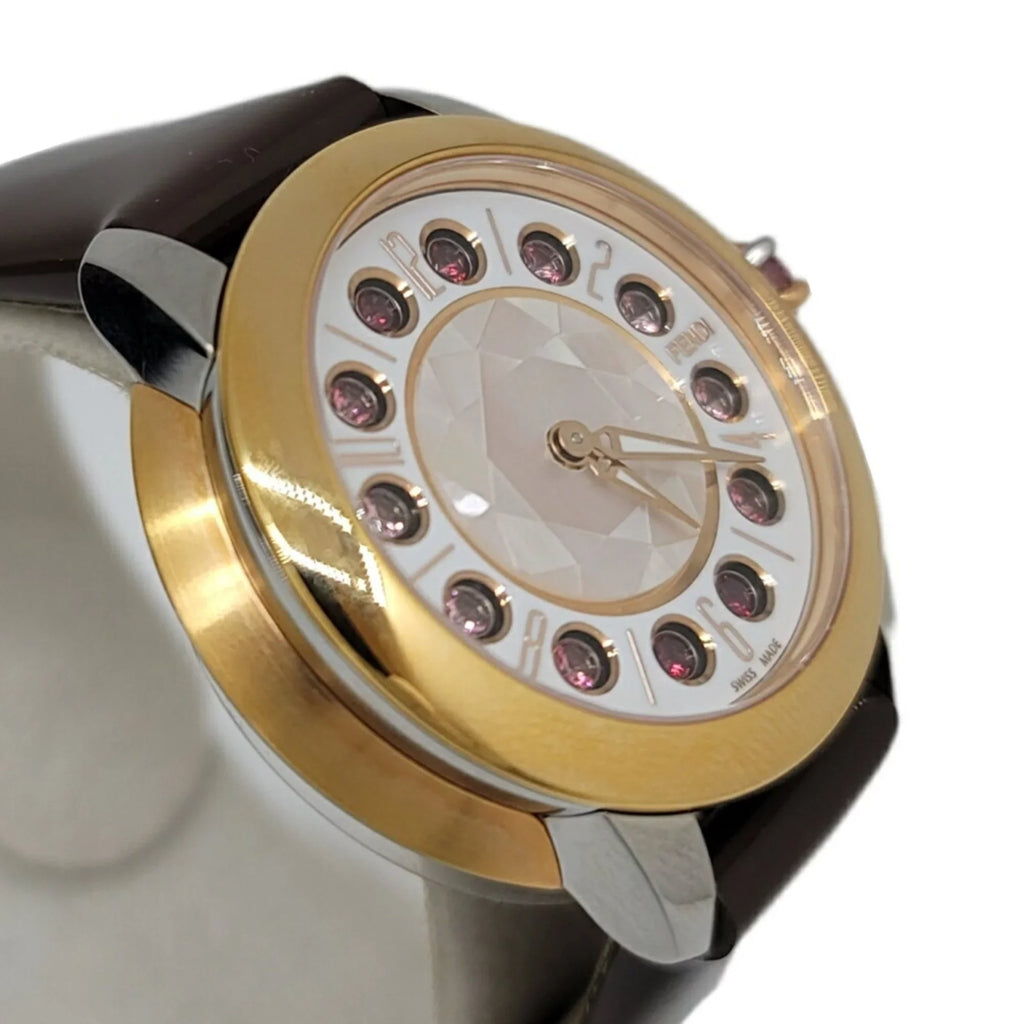 Pre-Owned  Fendi Eye Shine Enamel Belt  3 Colors Quartz Brown Watch Clock Fashionable Shell Black Spinel Topaz Women's (Like New)
