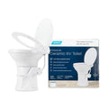 Camco Premium Ceramic Camper/ Toilet | Features a Gravity Flush System with Convenient Foot Pedal & Full-Sized Ergonomic Design with 18-In Chair Height | Includes Soft-Close Wood Seat & Lid (41710)