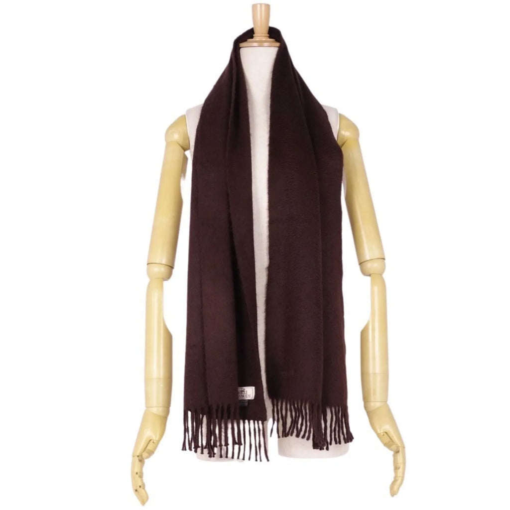 Pre-Owned  scarf 100% cashmere embroidery men's women's dark brown (Good)