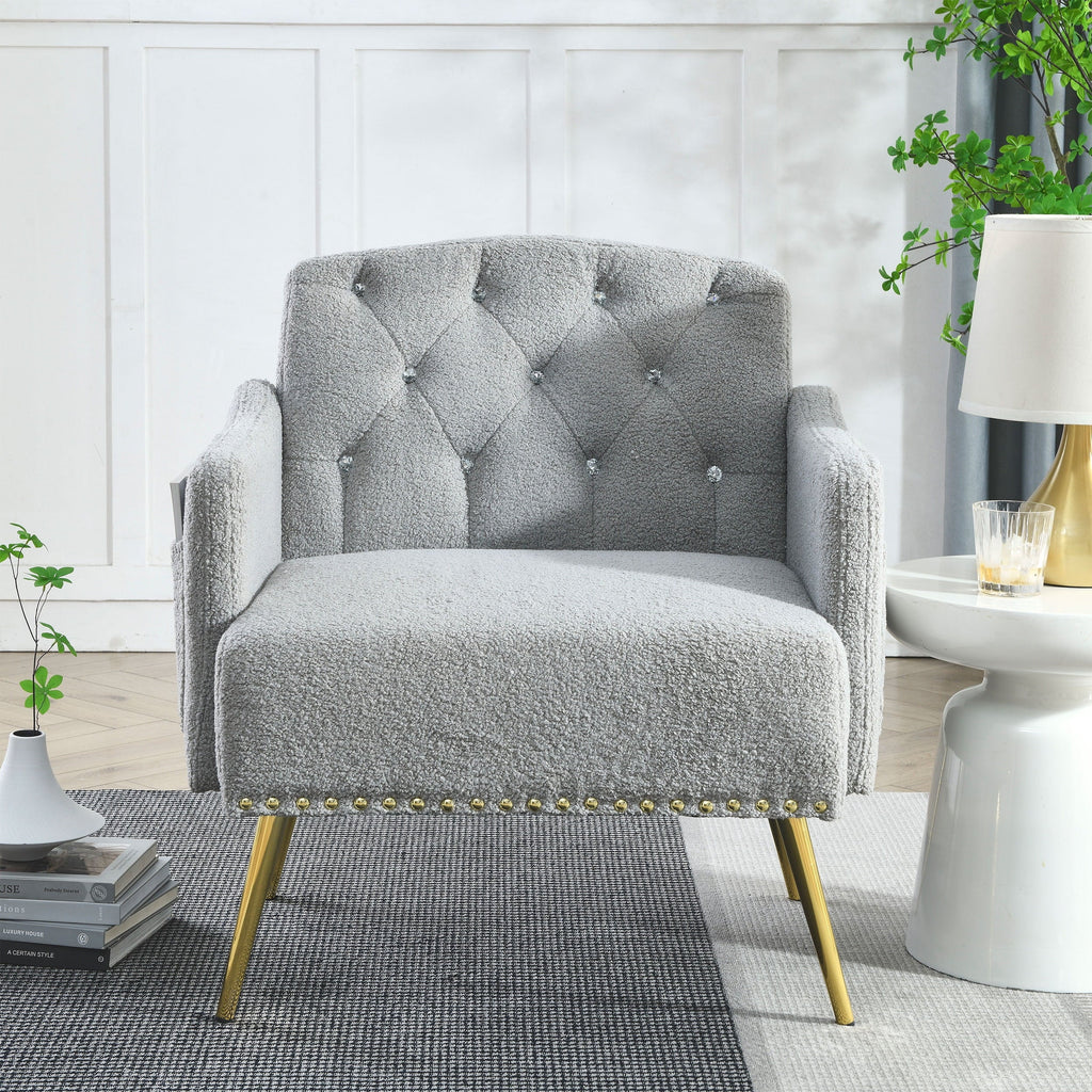 30 " Modern Chesterfield Tufted Upholstered Chair with Deep Buttons, Living Room Chair, Comfortable Armchair, Gold Hardware Legs, Tufted Chair for Reading or Relaxing,
