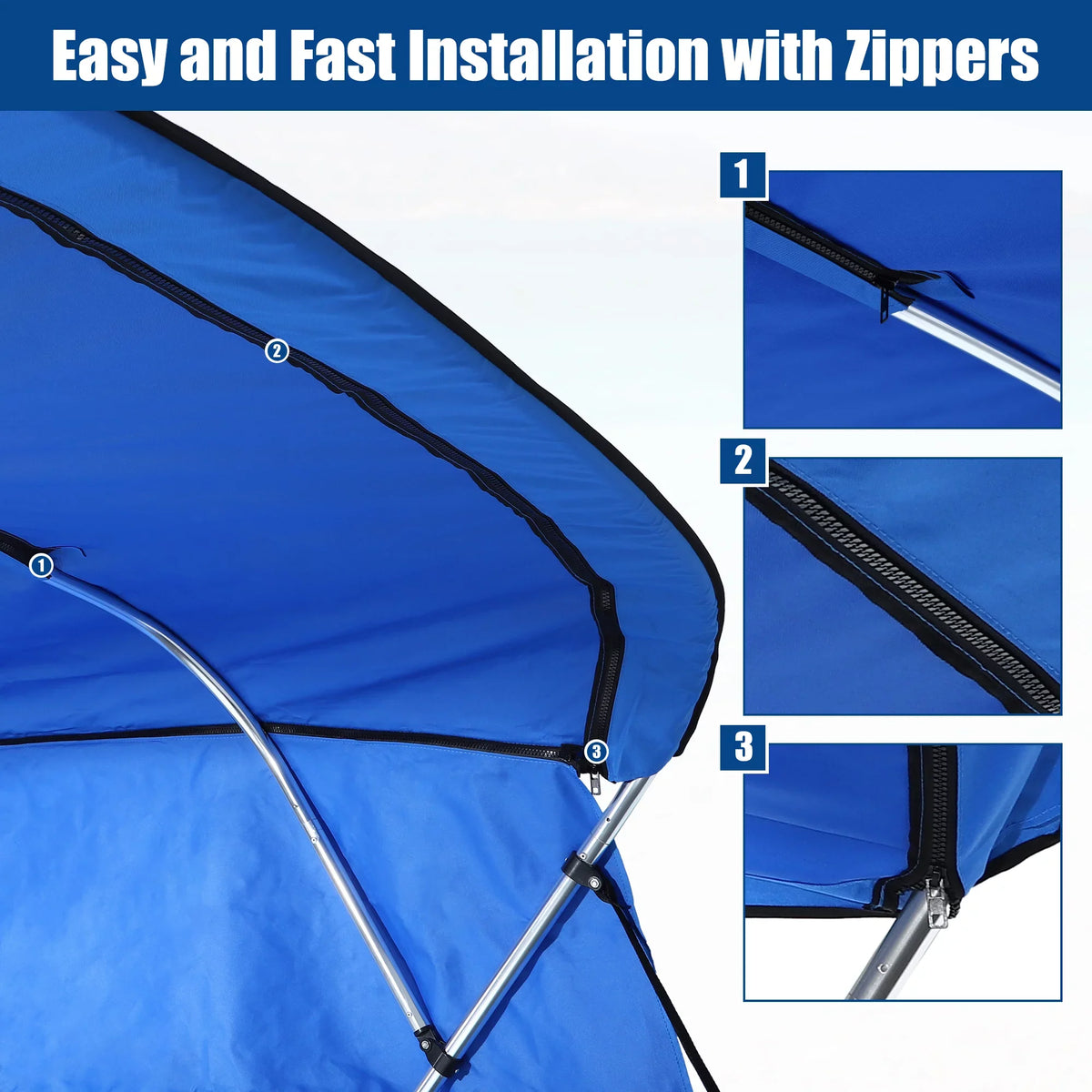 Unique Bargains 600D 4 Bow 8' x 54" x 67"-72" Bimini Top Canvas Cover with Detachable Side Blocks Storage Boot Blue
