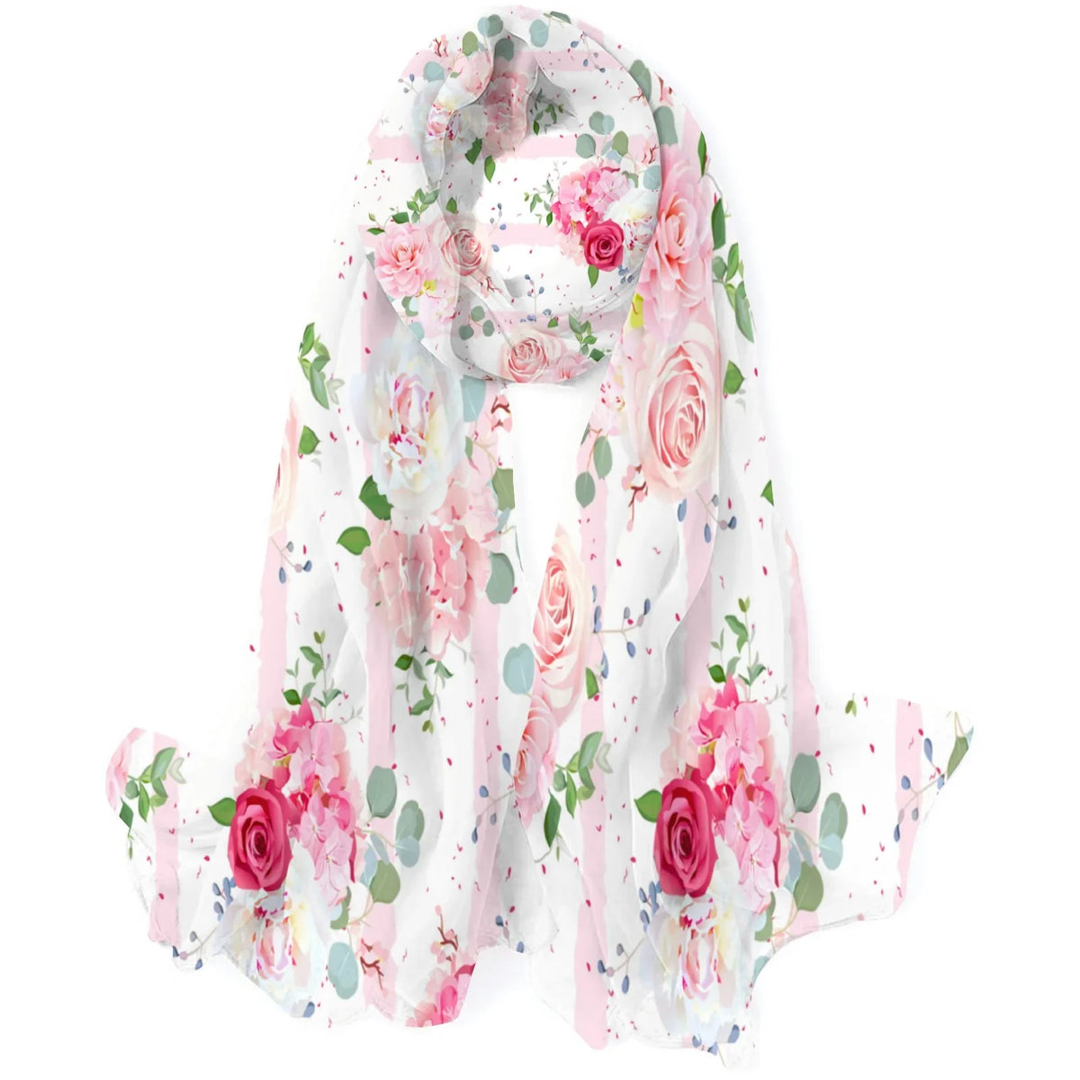 Red and Pink Rose Silk Long Scarf for Women Large Oblong Sunscreen Shawls Wraps Neck Headscarf Hair Wraps Gift Packed