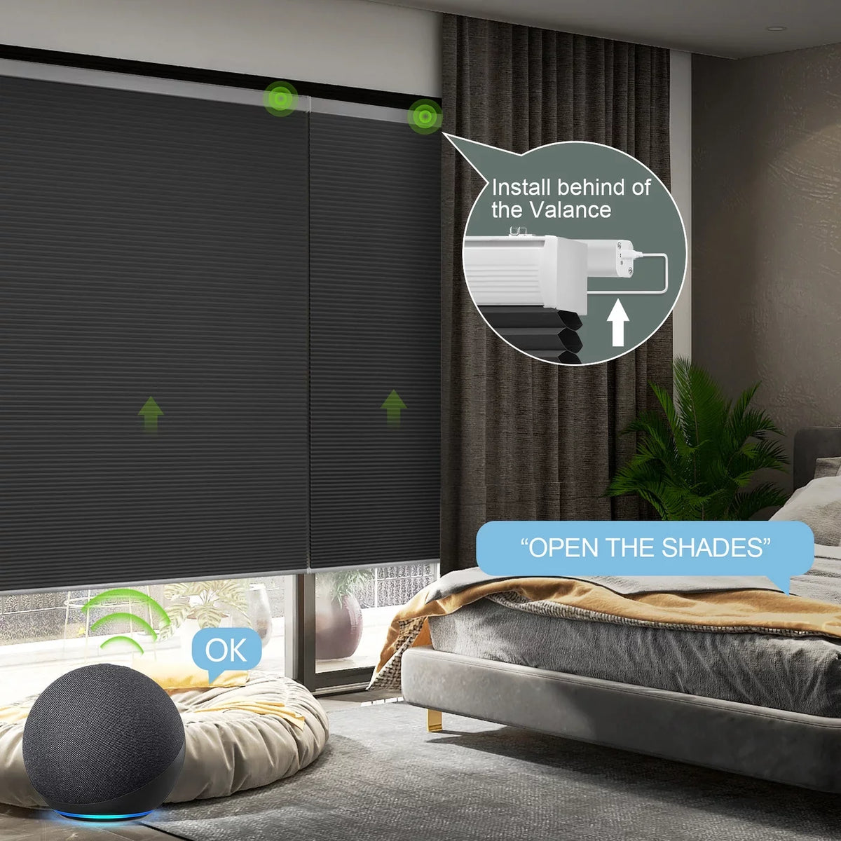 Yoolax Smart Motorized Cellular Shade Remote Control Blackout Automatic Honeycomb Window Blinds(100% Blackout Carbon Grey,54" x 72")