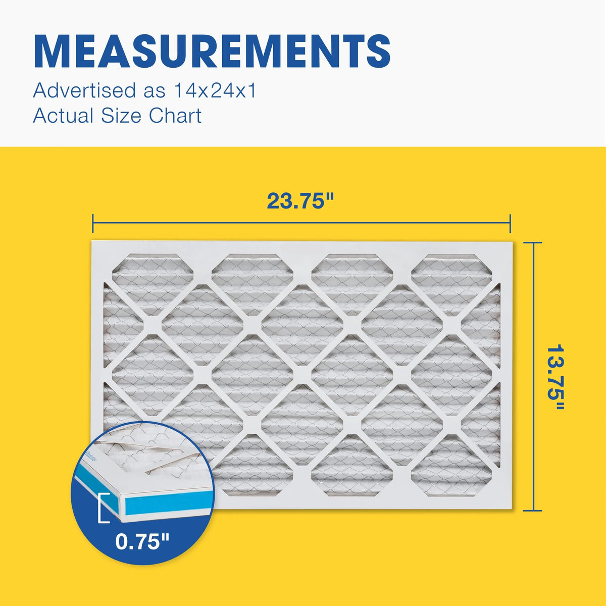 Aerostar 14x24x1   13, Pleated Air Filter, 14x24x1, Box of 6, Made in the