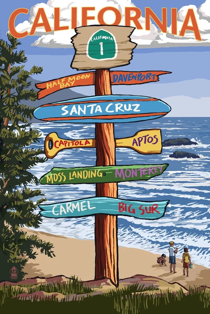 Santa Cruz, California, Destinations Sign (19x27 inches, Premium 500 Piece Jigsaw Puzzle for Adults and Family, Made in )