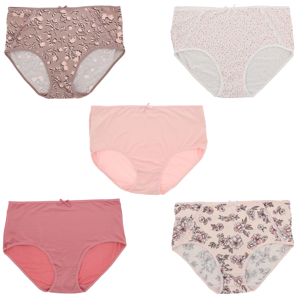 Delta Burke Intimates Women's Plus Size Sexy Classic High Rise Brief Panties (5Pr) (-Large, Pink Floral Dots)