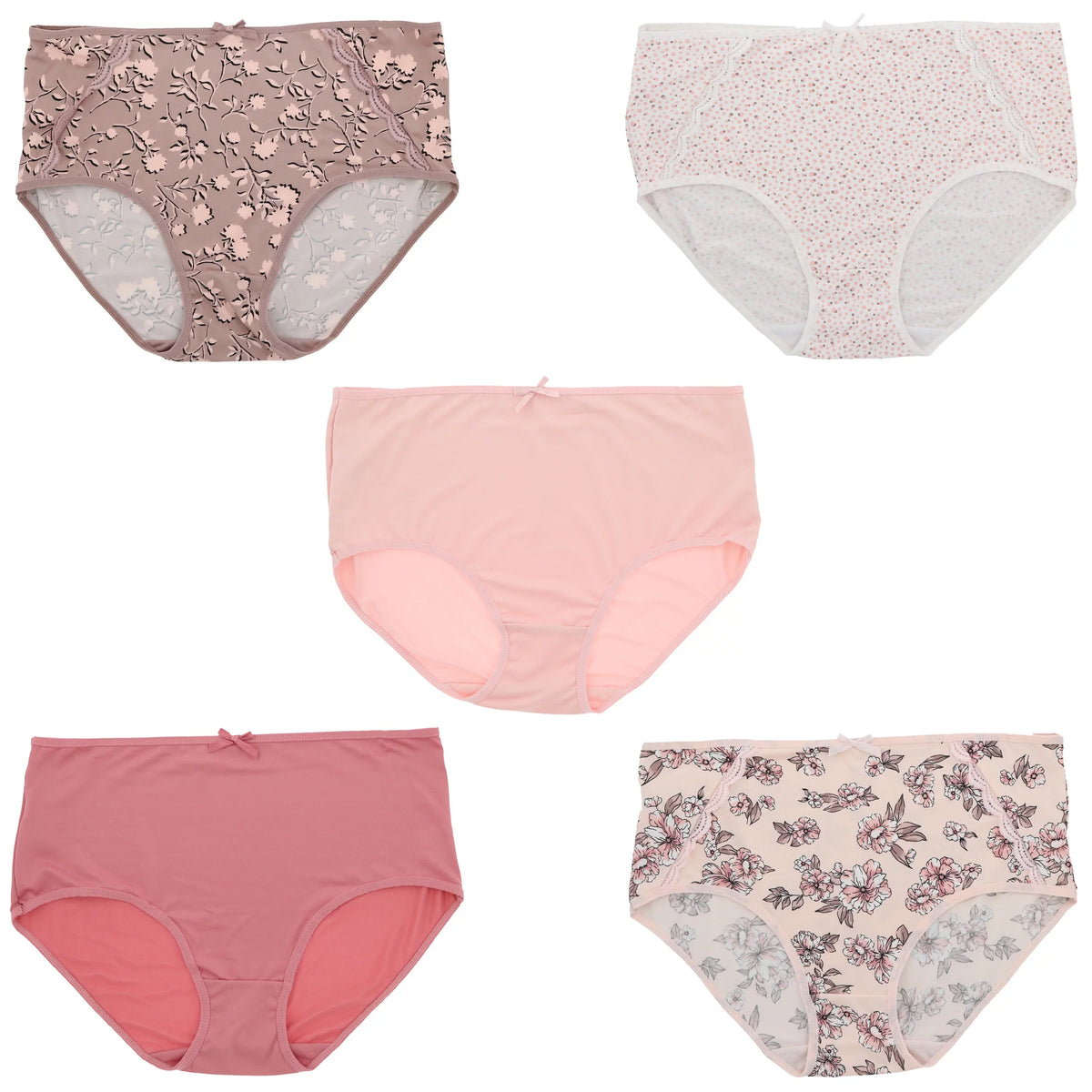Delta Burke Intimates Women's Plus Size Sexy Classic High Rise Brief Panties (5Pr) (-Large, Pink Floral Dots)