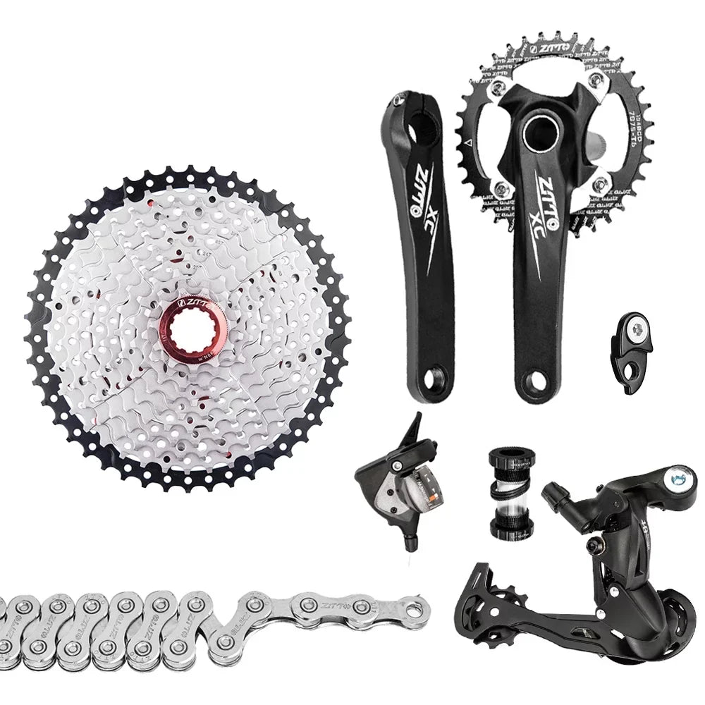 Bicycle transmission kit,Flywheel 10 Speed 11-50T Cassette Flywheel Derailleurs er Bike 1x10 Speed Cassette Flywheel 10 Bike Crankset 11-50T 10 Speed Chain Derailleurs Shifter Mountain Bike kit
