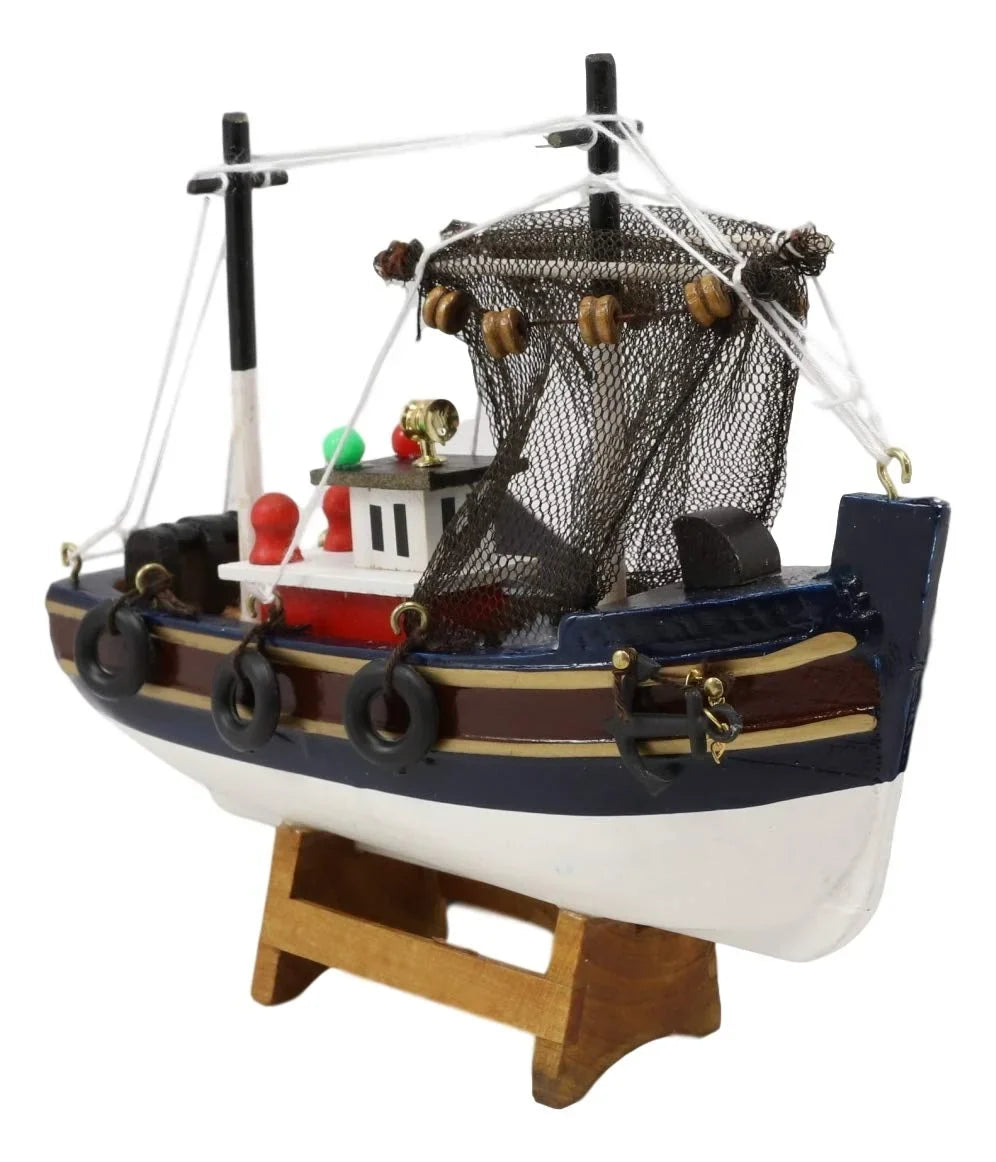 6.25" Colorful Wooden Handicraft Nautical Marine Trawler Fishing Boat Model
