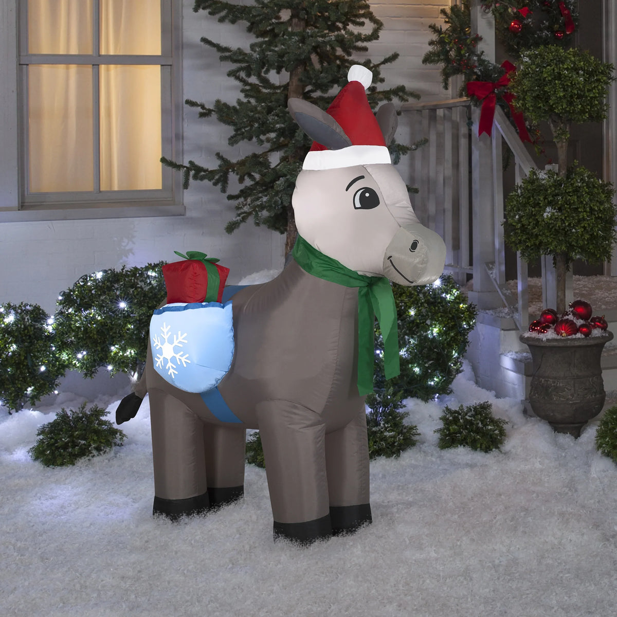 5' Gemmy Airblown Inflatable Christmas Donkey w/ Saddle Gift Bag Yard Decoration