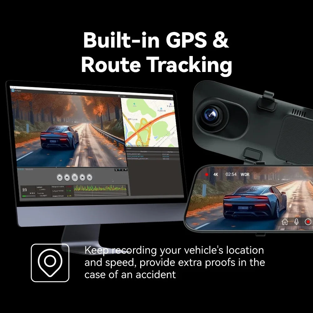 12" 4K Mirror Dash Cam with Backup Camera, 2160P Full  Rearview Mirror Camera, Dual Dash Cam Front and Rear Cameras for Cars, Voice Control, Parking Monitoring, Free 32GB Card &