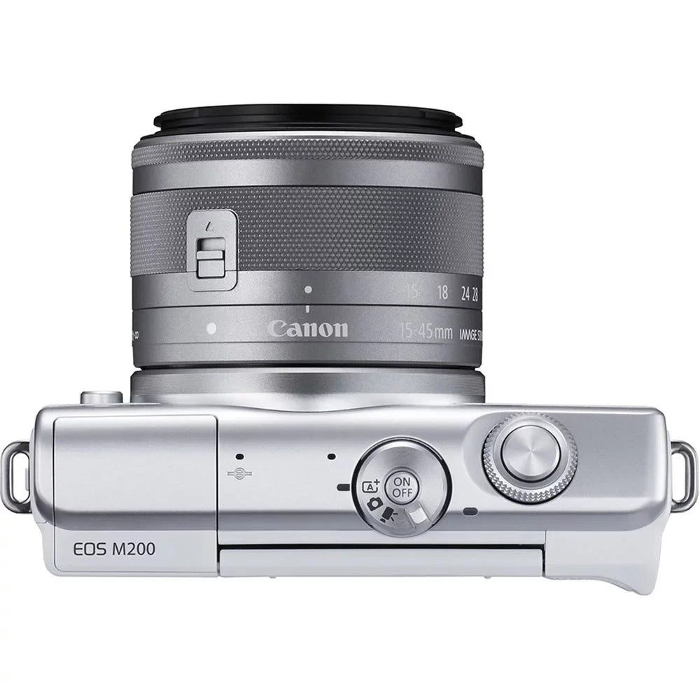 Canon   Mirrorless Camera with 15-45mm and 55-200mm Lenses (White) (3700C009) + 64GB Card + Charger +  Battery + Card Reader + Corel Photo Software +  Cable + Case + More