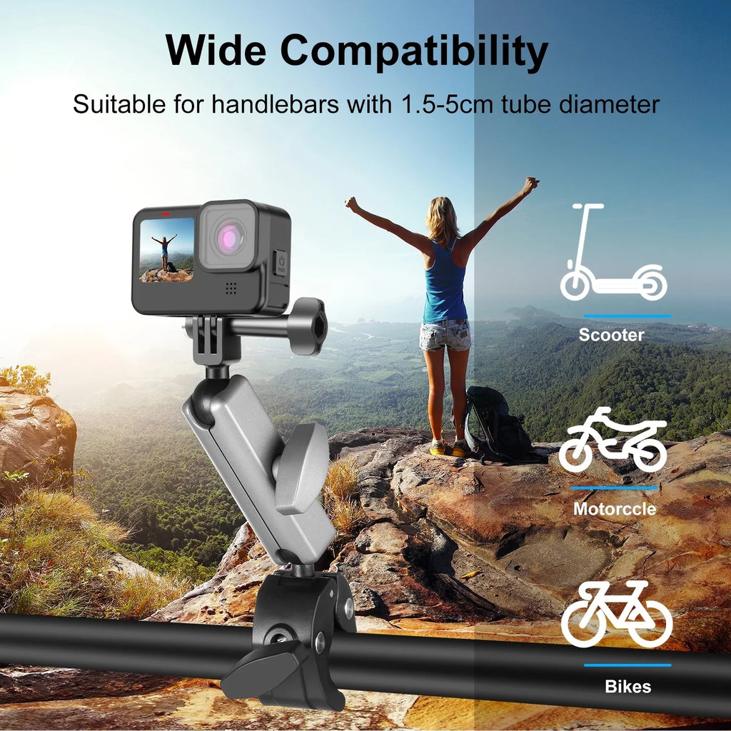 Clamp Mount, Aluminum Alloy Handlebar Adapter, Dual Rotatable Ball Head,   Hero 11/10/9/8 Compatible