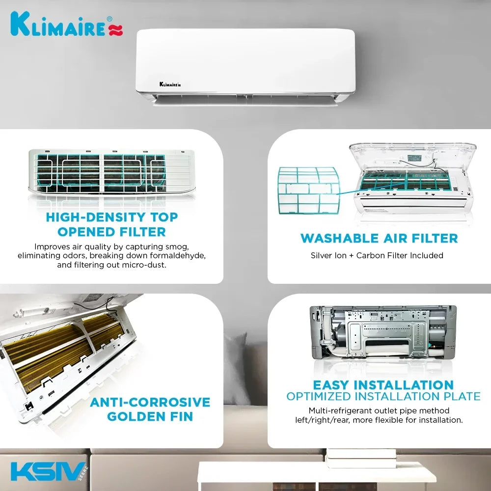 Klimaire 9,000 Btu 21.5  Ductless Mini-Split Heat Pump Air Conditioner up to 400 sq. ft.