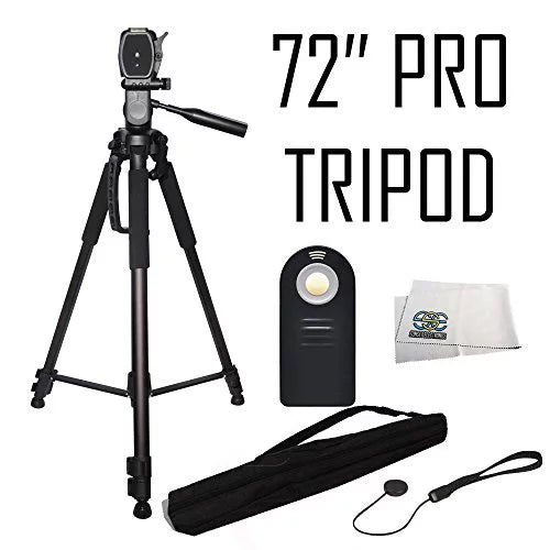 Professional 72-inch Tripod 3-way Panhead Tilt Motion with Built In Bubble Leveling + Wireless  Remote Control Shutter Release + Cap Keeper &amp; Cleaning Cloth for the Sony Alpha Series , A7r, a7