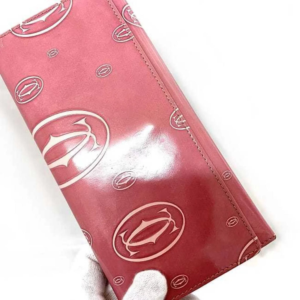 Pre-Owned Cartier Bifold Long Wallet Pink Happy Birthday  Leather 2C Motif Ladies (Fair)