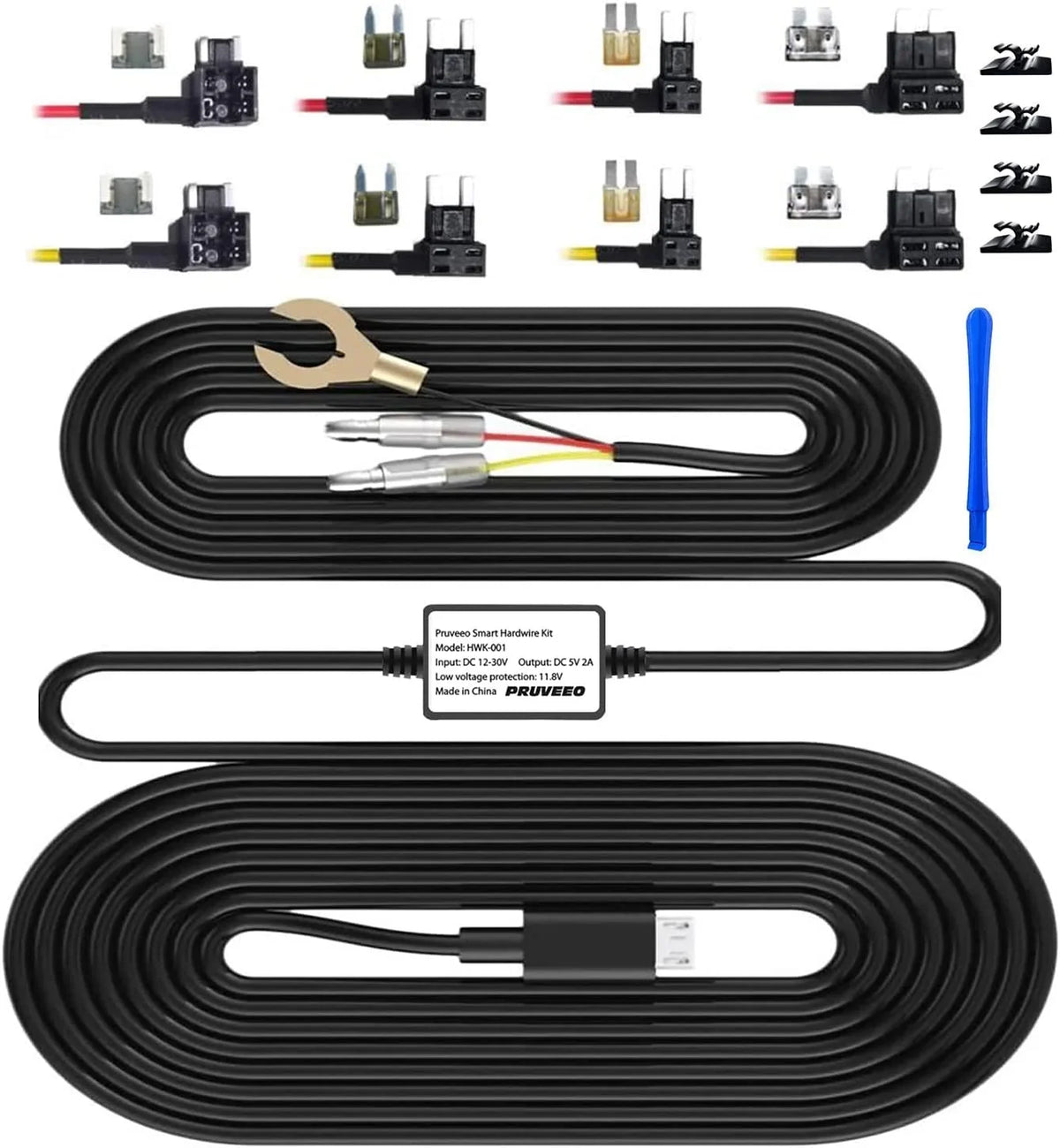 Dash Cam Hardwire Kit, Type- Hard Wire Kit Fuse Only for -4CH / Mirror Dashcam, 12V-30V to 5V/2A Type-