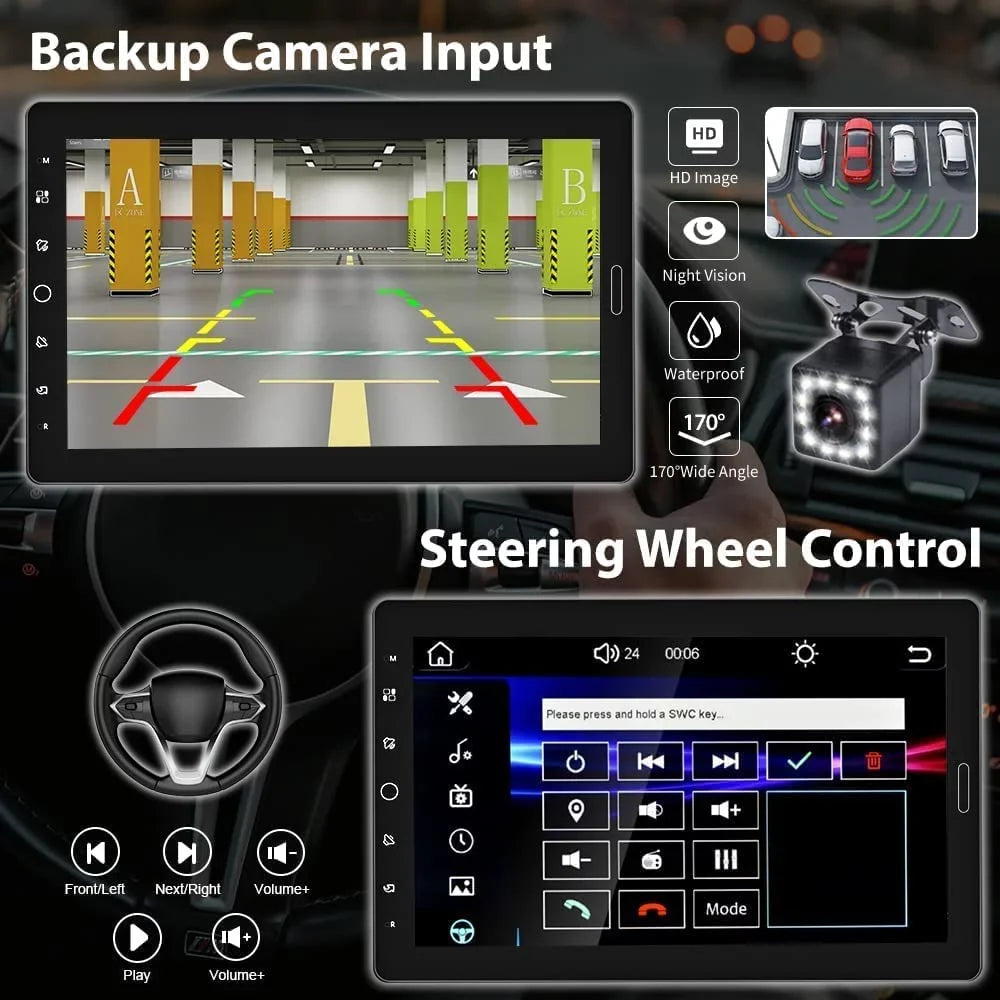 Podofo Single 1 Din 10.1'' Car Stereo Radio Apple Carplay Android Auto  Touch Screen 10 inch Car  Player Bluetooth Mirror Link   Card ,with Rearview Camera