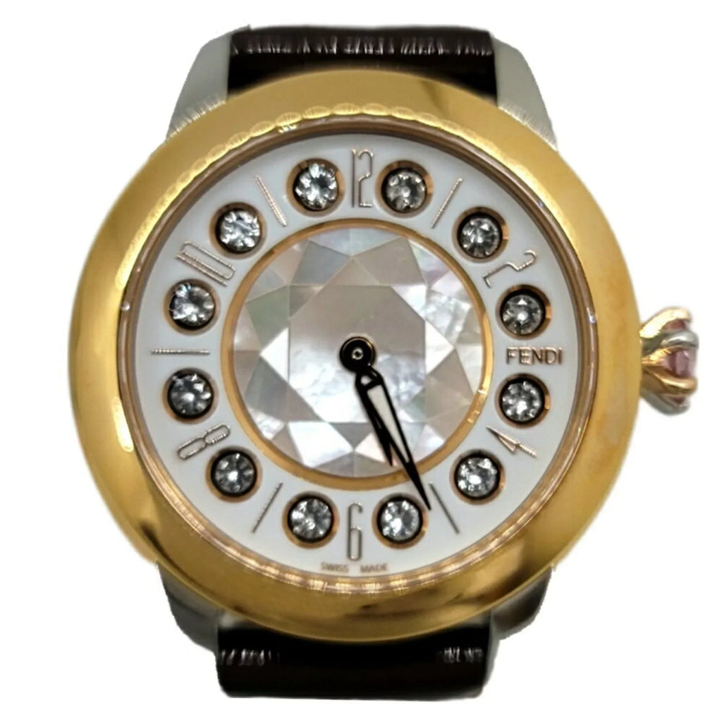 Pre-Owned  Fendi Eye Shine Enamel Belt  3 Colors Quartz Brown Watch Clock Fashionable Shell Black Spinel Topaz Women's (Like New)