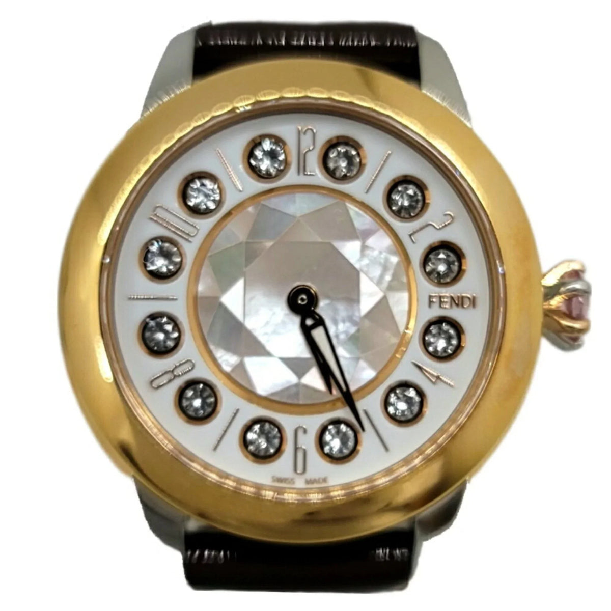 Pre-Owned  Fendi Eye Shine Enamel Belt  3 Colors Quartz Brown Watch Clock Fashionable Shell Black Spinel Topaz Women's (Like New)