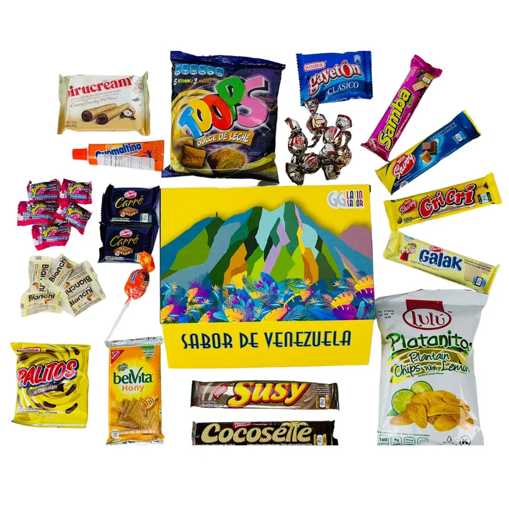 Venezuela Food Sweet Snacks Gift Crate Box Assorted Cookies, Chips & Candies Mix Variety Pack Cocosette Susy Toronto Chocolate