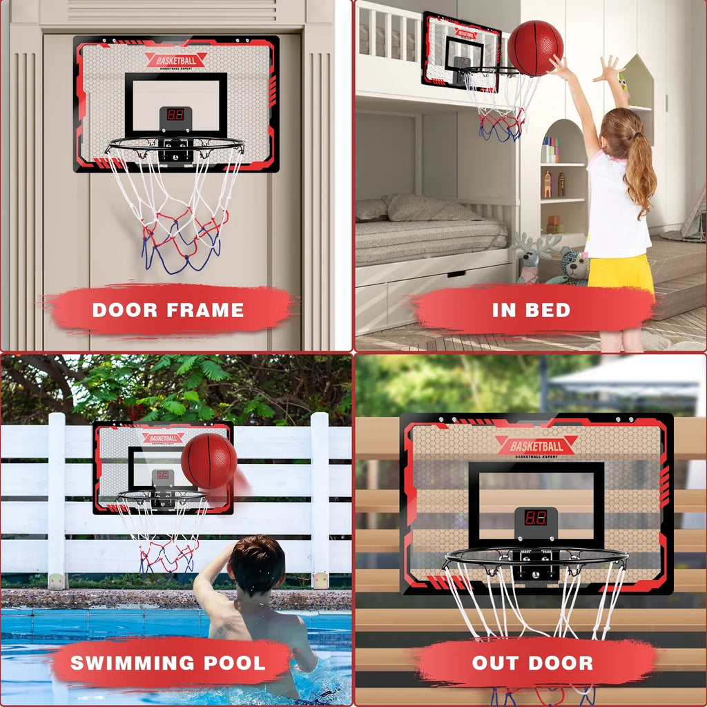 Indoor Basketball Hoop for Kids, Indoor Over The Door Basketball Hoops,  Light Mini Basketball Goals with 2 Balls & Electronic Scoreboard, Christmas Toys Gifts for 5 6 7 8 9 10 11 12+ Year Old Boys