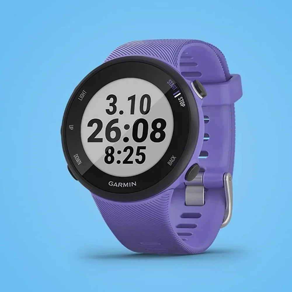 Restored Garmin 010--01 Forerunner 45S  Heart Rate Monitor Running Smartwatch (Iris) - Bundle With Fitness & Wellness Suite (, Yoga Vibes, Daily Burn) (Refurbished)