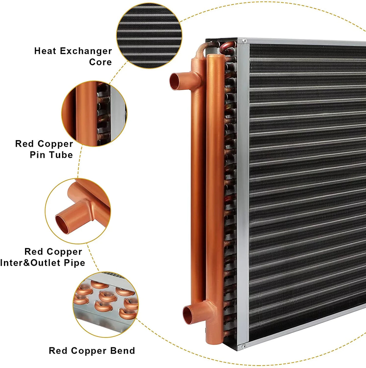 20" x 20" Water to Air Heat Exchanger with 1" Copper Ports Perfectly with Outdoor Furnace Ideal for Residential  System