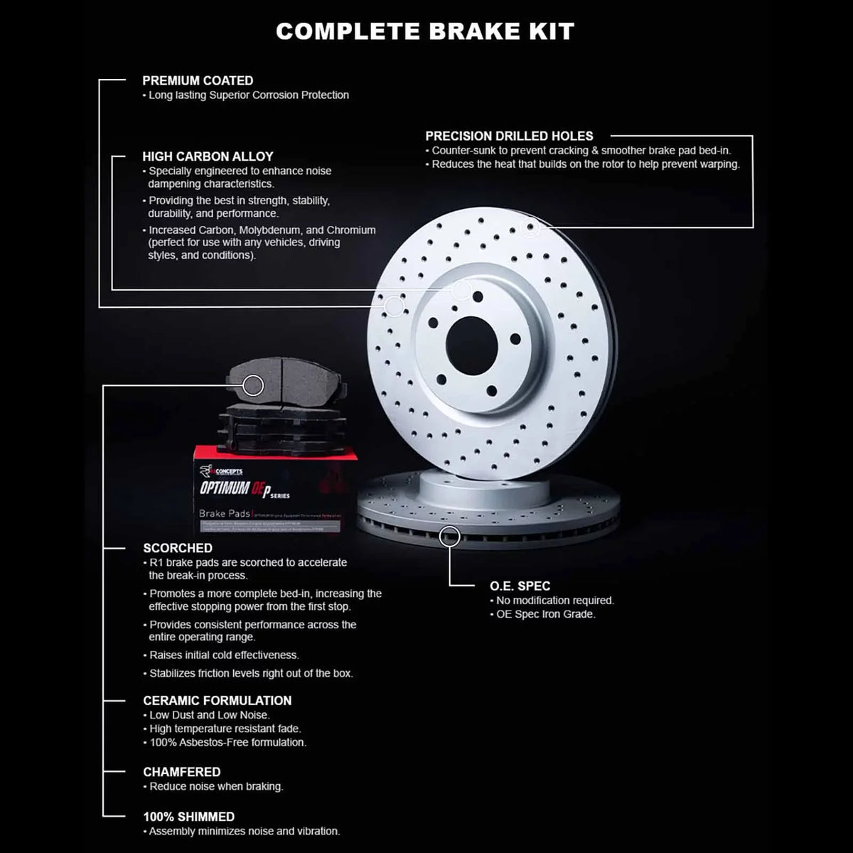 Concepts Front Brakes and Rotors Kit |Front Brake Pads| Brake Rotors and Pads| Optimum OEp Brake Pads and Rotors|fits 2007-2015  , ,