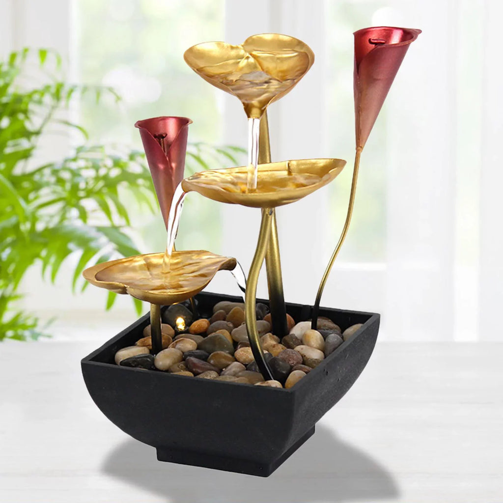 Tabletop Water Fountain Waterfall Warm Light with Circular Water  Lighted Indoor Fountain for Decoration Home Garden Farmhouse