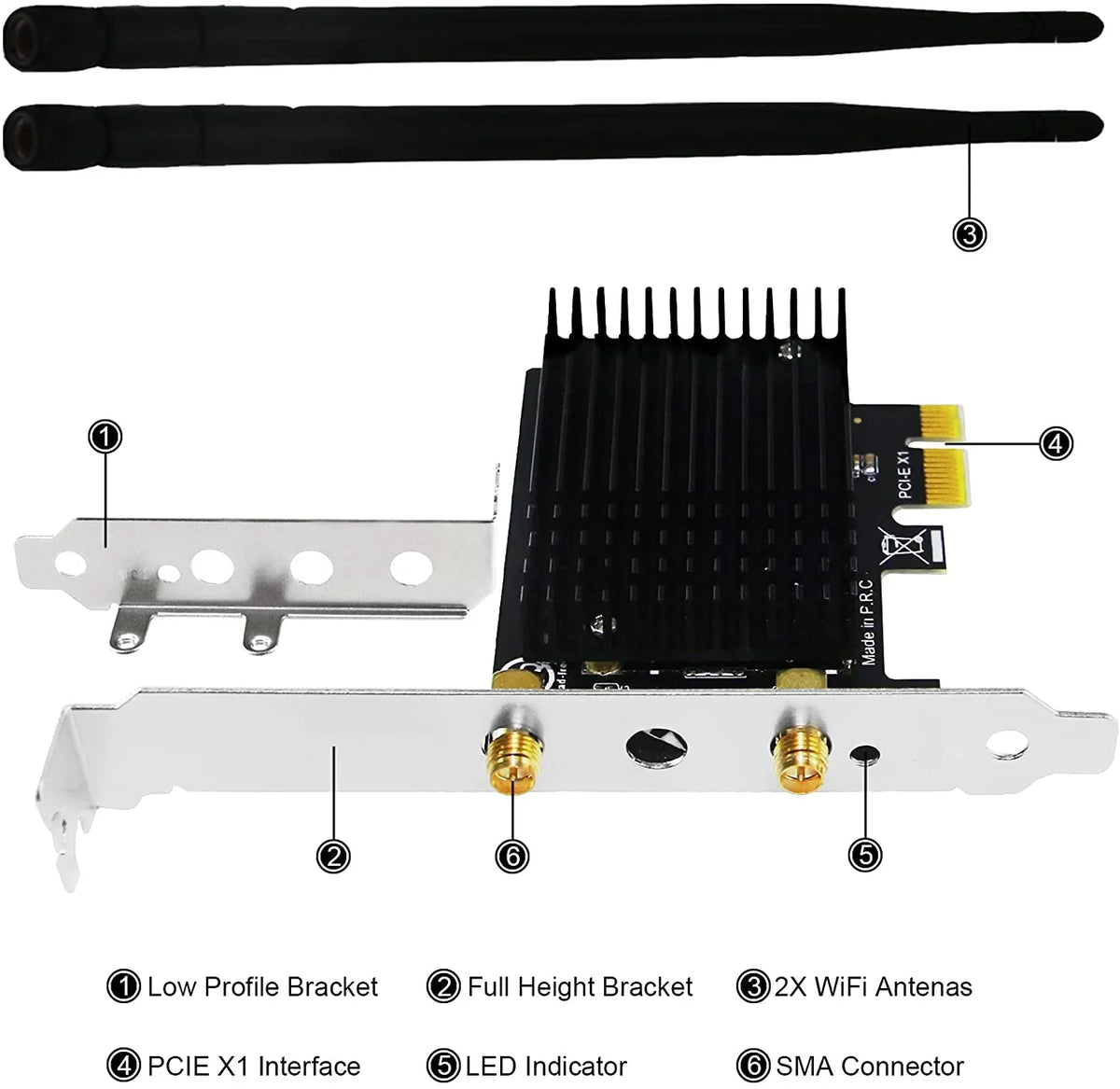 Wireless  Dual Band 1200Mbps 2.4GHz 300Mbps 5GHz 867Mbps  Express WiFi Card for Windows 7 8 8.1 10 Server (32/64bit) Desktop PCs- Beamformee,- and Heatsink Technology