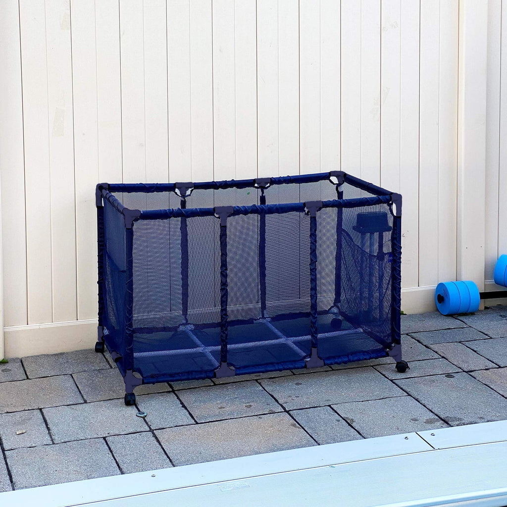 Essentially Yours Pool Noodles Holder, Toys, Floats, Balls and Floats Equipment Mesh Rolling Storage Organizer Bin, Kids Height, Large, (43"  x 25"  x 28" ), Blue Style 563009