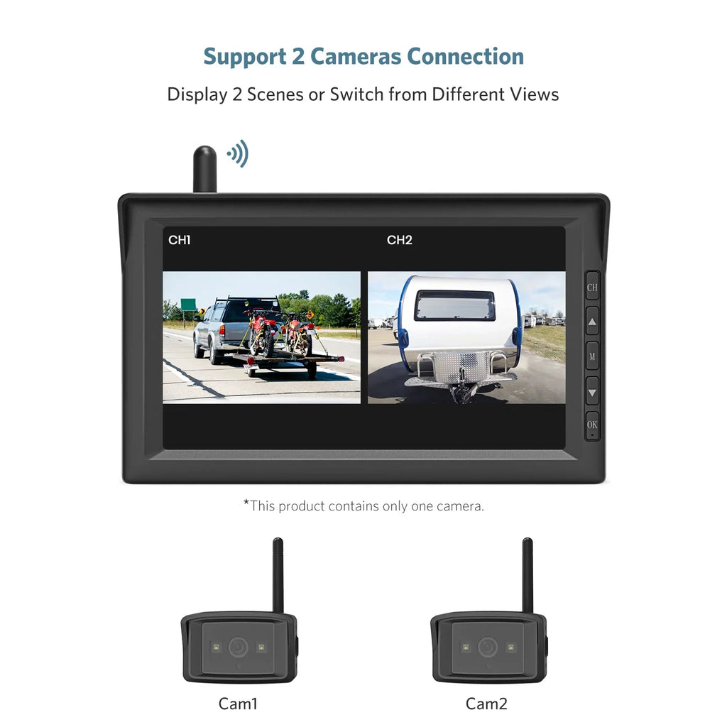 Wireless  Backup Cameras Waterproof Rear View Camera with 7" Monitor Kit,  Night Vision High-Speed Observation with Parking Lines Reversing for / Trailers/ Camper/Semi-Trailer/Tractor