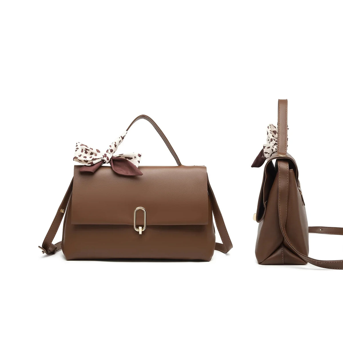 Brown crossbody bags women handbags ladies hand bags square bag Women's Silk Scarf Handle  Leather Flap Shoulder Bag