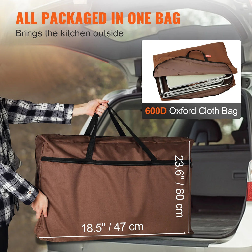 Folding Portable Cook Table 3 Cupboards Brown Camping Kitchen Table