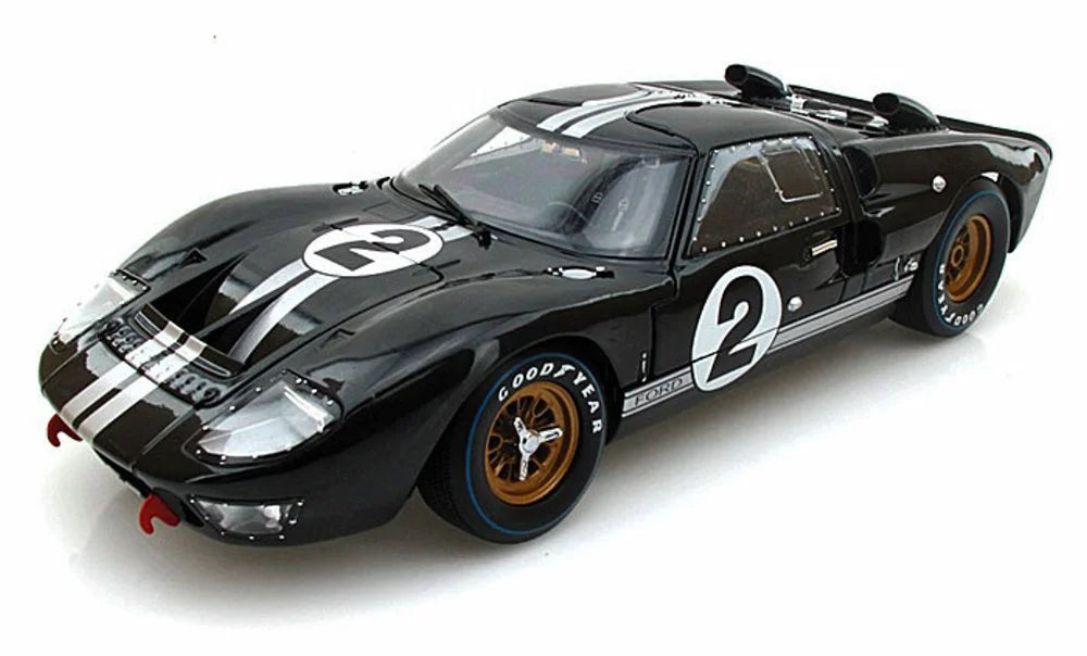 Diecast Car w/Display Case - 1966 Ford -40   #2, Black w/ Silver Stripes - Shelby   - 1/18 Scale Diecast Model Toy Car