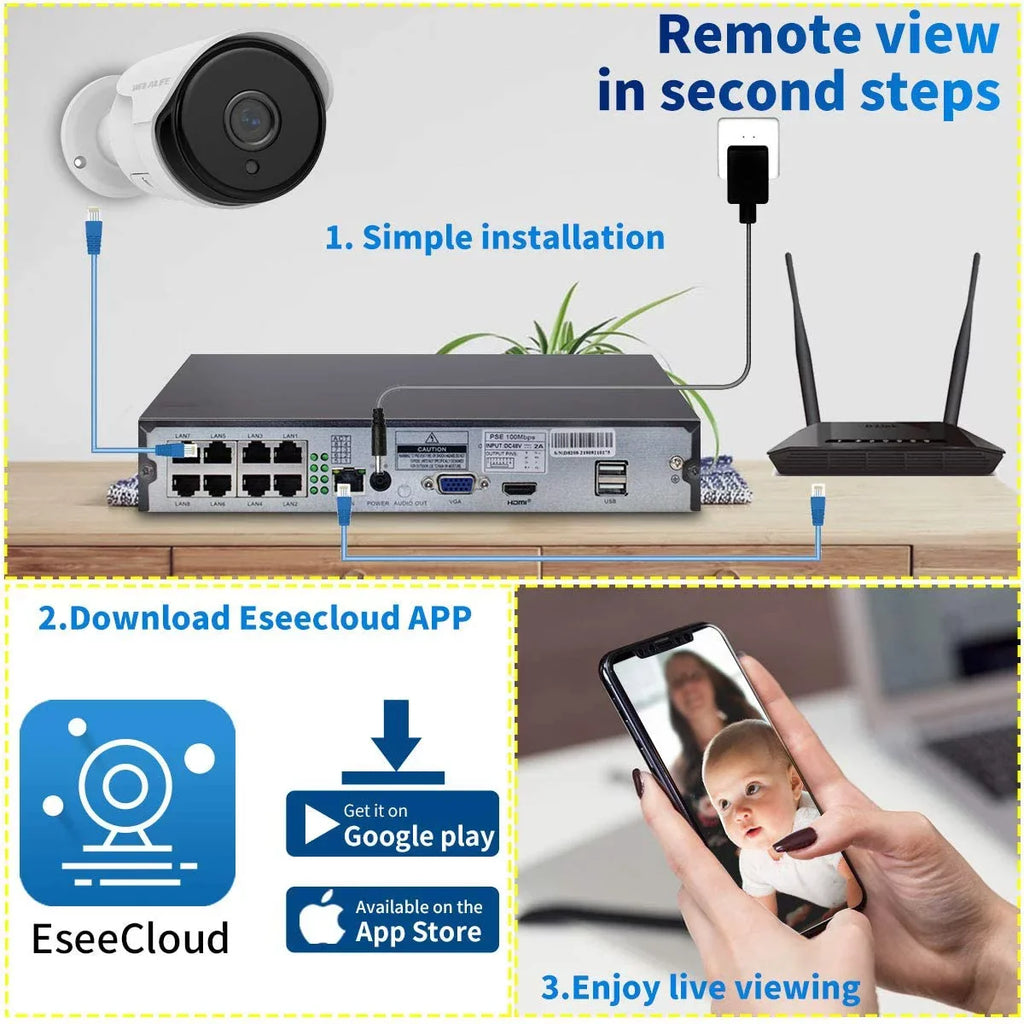 {5.0MP Two Way Audio} PoE Security Camera System, 8pcs Wired   Cameras 8 Channel  Recorder with 4TB  for Outdoor/Indoor Use