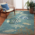 Marina Indoor/Outdoor Power Loomed Synthetic Blend Low Profile Area Rug - Transitional Graphic Coastal Animal Colorful (Fish Aqua) (6'6"  9'4")