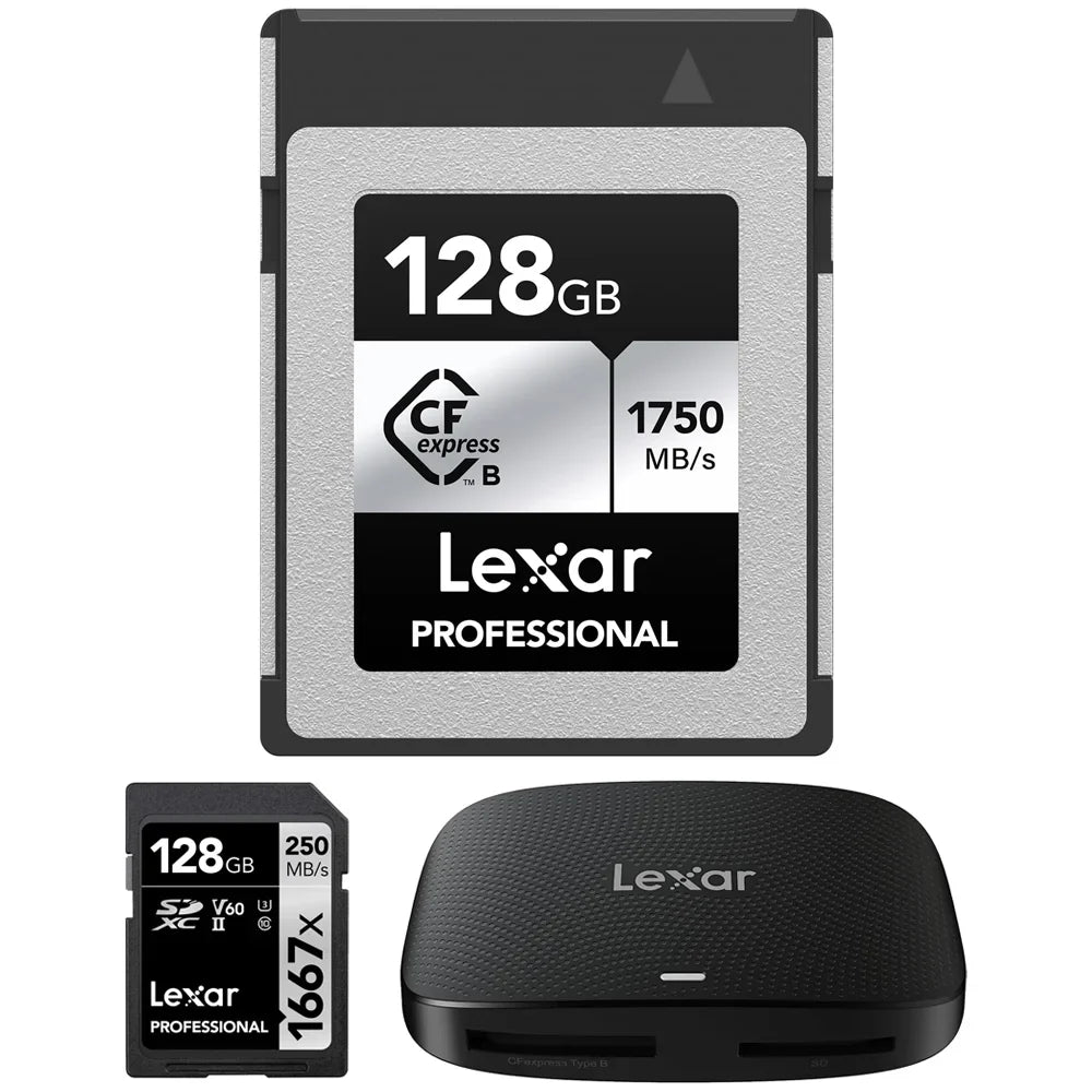 Lexar - CFexpress Type   Series 128GB Memory Card Bundle with Professional 1667x 128GB  Memory Card and  520 CFexpress Type /  3.2 Gen 2 Card Reader