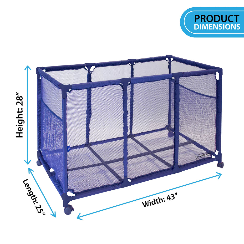 Essentially Yours Pool Noodles Holder, Toys, Floats, Balls and Floats Equipment Mesh Rolling Storage Organizer Bin, Kids Height, Large, (43"  x 25"  x 28" ), Blue Style 563009