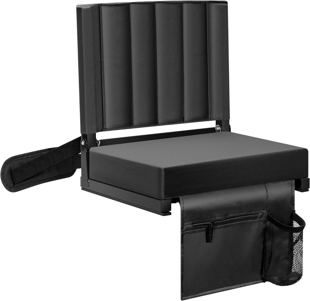 Portable Stadium Seat for Bleachers with Back Support, Folding Bleacher Chair with Cup Holder and Shoulder Strap