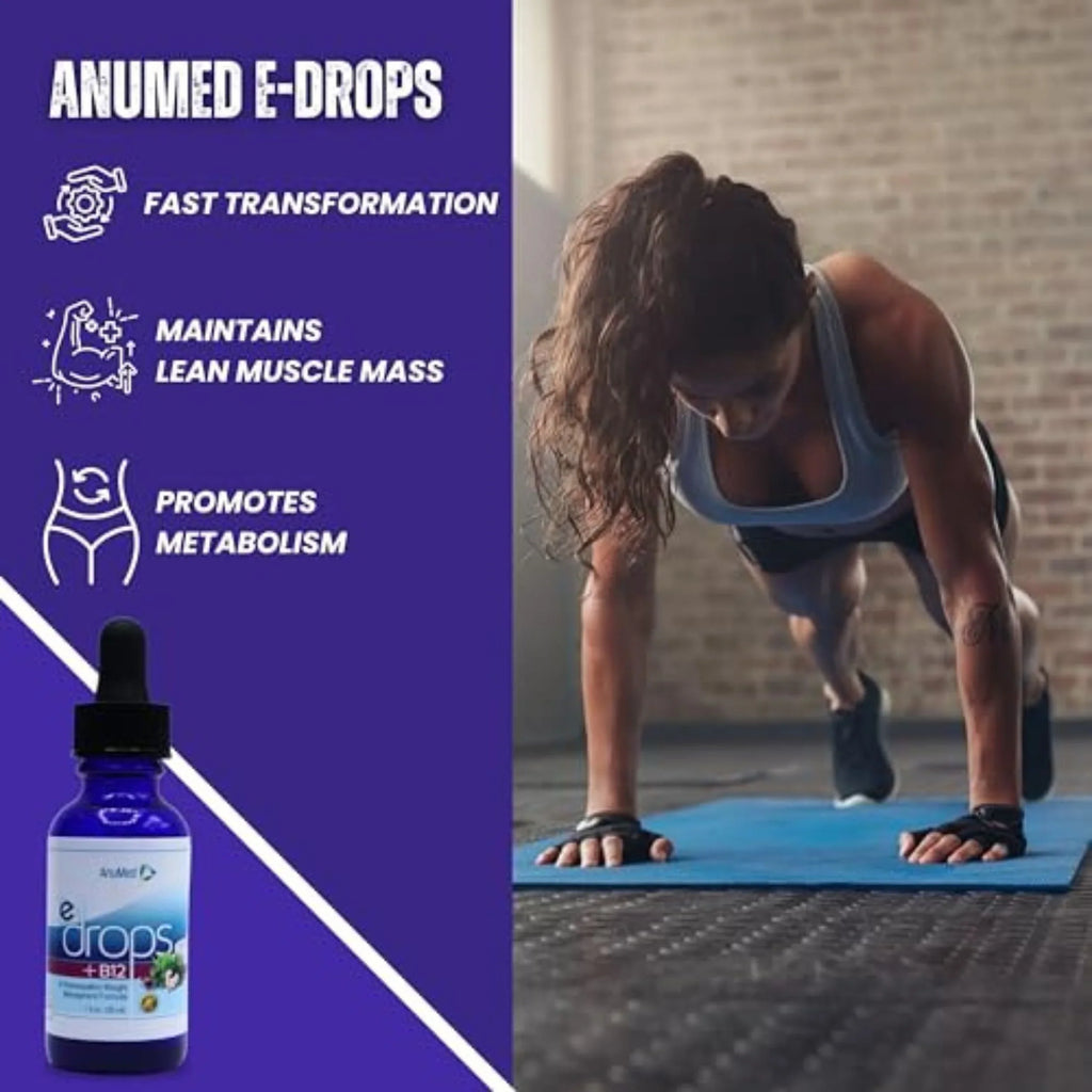 Anumed e-Drops+ - Metabolism, Control Hunger, Fast Transformation Healthy Weight Management - Natural Vegan, Keto Friendly for Women & Men 1oz w/Bonus Worldwidenutrition Multi-Purpose Key Chain