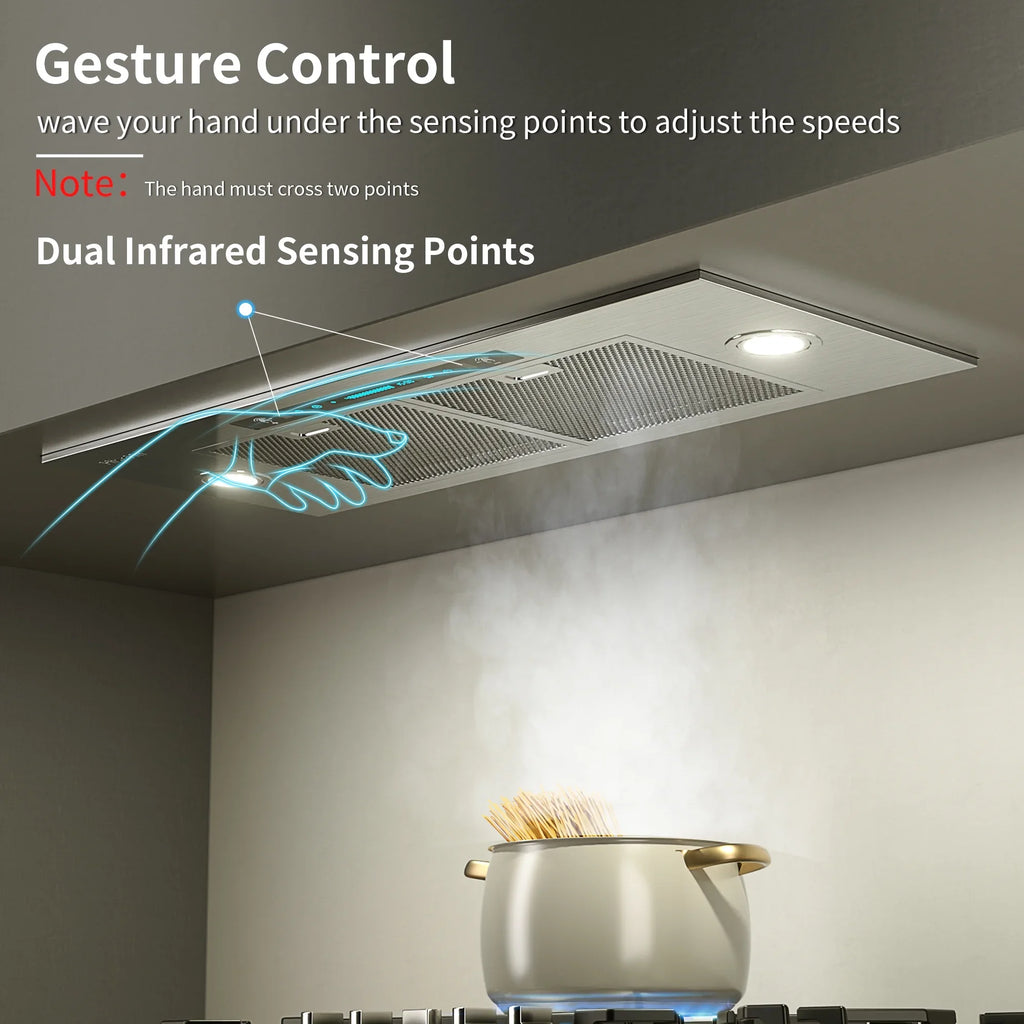 HisoHu Insert Range Hoods 36 Inch, 900  with Ducted Convertible Ductless (Kit Included), 4 Speed Gesture Sensing&Touch Control Panel, Stainless Steel Kitchen Vent (36 Inch)