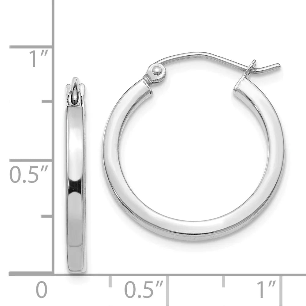 Real 14kt White Gold 2mm Princess Square Tube Hoops; for Adults and Teens; for Women and Men