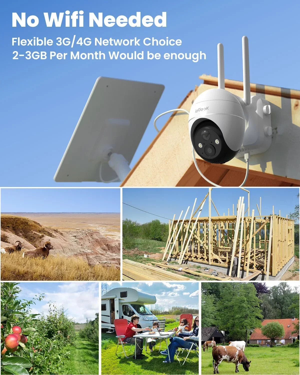 3G/4G  Cellular Security Camera Wireless, Outdoor, Solar Powered, 2K , 360° , No WiFi Surveillance Camera, Color Night Vision, &64GB  Card Included